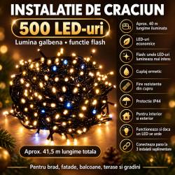 Instalatie lumini pentru bradul de Craciun, 42 metri, 500 LED-uri cu flash, galben