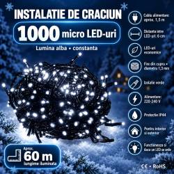 Instalatie lumini pentru bradul de Craciun, 61,5 metri, 1000 LED-uri, alb