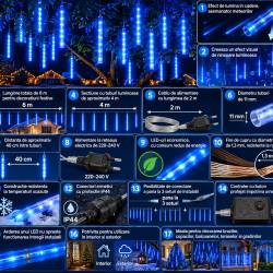 Instalatie de Craciun, 10 tuburi, 50cm, 480 LED, ploaie de meteoriti, albastru