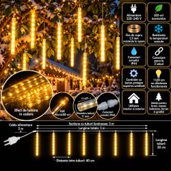 (DL) Instalatie de Craciun, 8 tuburi, 30cm, 144 LED, ploaie de meteoriti, galben