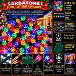 Instalatie lumini de exterior pentru gradina, 5 metri, 50 LED-uri, cu baterii, multicolor