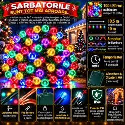 Instalatie lumini de exterior pentru gradina, 10 metri, 100 LED-uri, cu baterii, multicolor