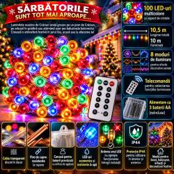 Instalatie lumini de exterior pentru gradina, 10.5 metri, 100 LED-uri, cu baterii, multicolor