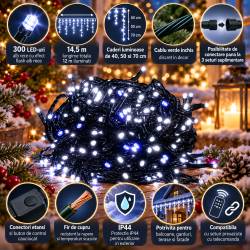 Ghirlanda luminoasa tip perdea Premium 300 LED-uri, 14,5m, 18Wati, interior/exterior, cu flash, alb rece