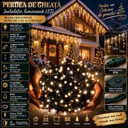 Ghirlanda luminoasa tip perdea Premium 500 LED-uri, 22,5m, 30Wati, interior/exterior, cu flash, alb cald (galben)