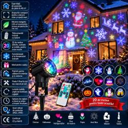 Instalatie de exterior, proiector laser, 20 moduri de iluminare multicolor