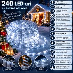 Tub luminos LED de Craciun, 240 LED-uri, 8 moduri de iluminare, functie memorie, IP44, interior/exterior, 11,5 m, alb rece