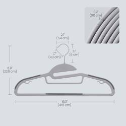 SONGMICS Set de 20 de umerase subtiri din plastic, antialunecare, cu deschidere U, carlige rotative 360°, 42 cm, gri