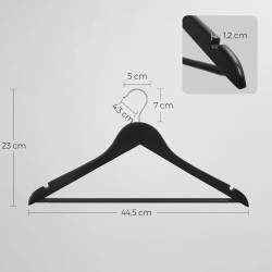 SONGMICS Umerase lemn set 10 bucati, cu bara pantalon antialunecare, carlig rotativ 360°, 45x23 cm, negru