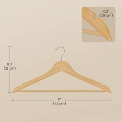 SONGMICS Set de 30 de umerase din lemn, carlige rotative 360°, cu bara pentru pantaloni, 43 cm, natur