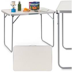 Masa pliabila pentru camping, cu maner transport, blat MDF si cadru aluminiu, 90x60x70 cm, gri