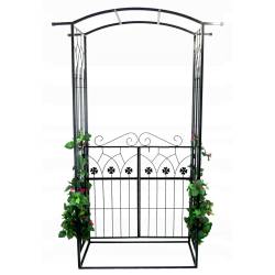 Pergola gradina metalica cu poarta, suport plante cataratoare, 106x50x217 cm, negru