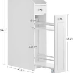 VASAGLE Dulap baie ingust cu sertare si roti, pentru depozitare, MDF, 40x18x70 cm, alb