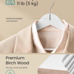 SONGMICS Set de 30 de umerase din lemn, carlige rotative 360°, cu bara pentru pantaloni, 43 cm, alb