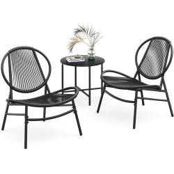 SONGMICS Set bistro gradina 3 piese, scaune Acapulco si masa diametru 50 cm, cadru metalic, negru