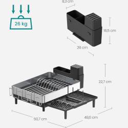 SONGMICS Suport vase inox cu scurgere extensibila, compartimente tacamuri si pahare, 51x49x23 cm, negru
