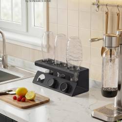 SONGMICS Suport pentru uscarea si depozitarea a 3 sticle, compatibil cu sticle din plastic si sticla pentru aparate de carbonatare, structura rezisten