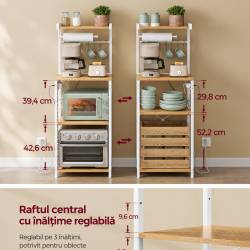 VASAGLE Raft de bucatarie cu prize pentru alimentarea electrocasnicelor, design compact pentru economisirea spatiului, raft reglabil pe 3 inaltimi, 40