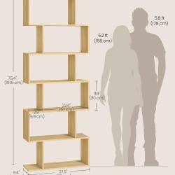Biblioteca pentru living, dormitor sau birou, cu 6 rafturi pentru organizarea cartilor si expunerea decoratiunilor, design geometric, 70x24x192 cm, ma