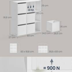 SONGMICS Etajera modulara 9 compartimente cu 6 sertare, PAL si MDF, 83x27x92 cm, alb