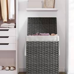 SONGMICS Cos rufe cu capac, ratan sintetic si sac detasabil, 90 L, 46x33x60 cm, gri