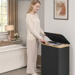 SONGMICS Cos de rufe cu capac, capacitate 170 L si 3 compartimente pentru sortarea hainelor, saci interiori detasabili cu manere pentru transport, cad