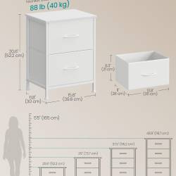 SONGMICS Comoda mica tip noptiera cu 2 sertare textile, cadru metalic si blat MDF, 40x30x52 cm, alb