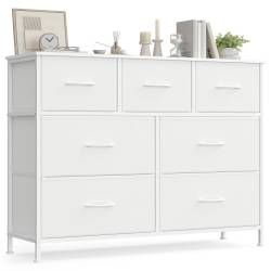SONGMICS Comoda cu 7 sertare, cadru metalic si blat MDF, sertare textile, 99x30x74 cm, alb