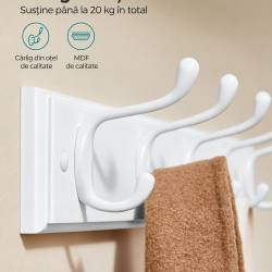 SONGMICS Cuier de perete cu 5 carlige duble si 10 puncte de agatare pentru haine, genti, palarii si prosoape, design compact pentru economisirea spati