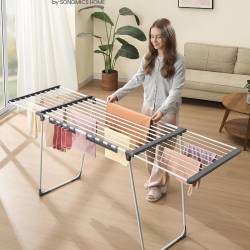 SONGMICS Uscator de rufe pliabil cu aripi extensibile, 22 m spatiu de uscare pentru aproximativ 2 masini de rufe, latime reglabila 114-200 cm, capacit
