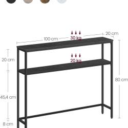 VASAGLE Masa tip consola ingusta cu 2 rafturi, cadru metalic, stil industrial, 100x20x80 cm, negru