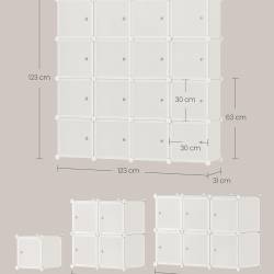 SONGMICS Dulap modular cu 16 cuburi si usi, cadru metalic, asamblare usoara, 123x123x31 cm, crem