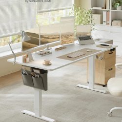 SONGMICS Birou electric reglabil pe inaltime 180x80x72-120 cm, USB-C 20W, 4 pozitii memorate, alb
