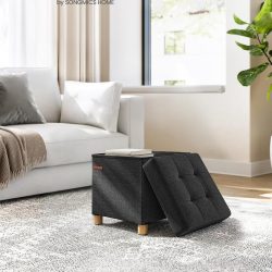SONGMICS Taburet depozitare cu sezut confortabil, capacitate 300 kg, 37 L, 38x38x40 cm, negru