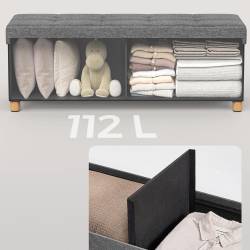 SONGMICS Bancuta depozitare pliabila cu picioare din lemn, 112 litri, textil, 110x38x40 cm, gri