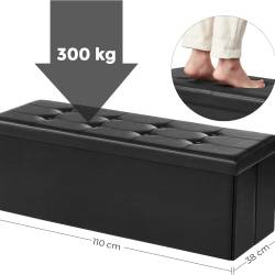 SONGMICS Banca tapitata pliabila cu lada de depozitare 120 L pentru dormitor, living si hol, sezut confortabil, tapiterie din piele ecologica, compart
