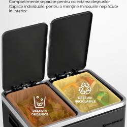 SONGMICS Cos de gunoi din inox cu 2 compartimente colectare selectiva, cu galeti interioare, 2x15litri, negru