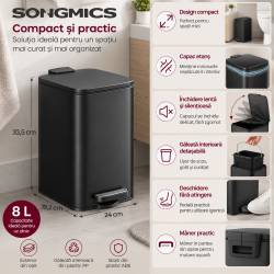 SONGMICS Cos de gunoi pentru baie si spatii mici, 8 L, cu pedala pentru utilizare igienica, capac soft-close pentru inchidere silentioasa si galeata i