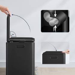 SONGMICS Cos de gunoi pentru colectare selectiva, 45 L, cu 3 compartimente de 15 L si pedale colorate pentru sortarea deseurilor, capace cu inchidere