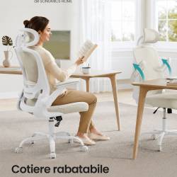 SONGMICS Scaun birou ergonomic cu tetiera, suport lombar reglabil si cotiere rabatabile, 64x64x130 cm, bej cappuccino