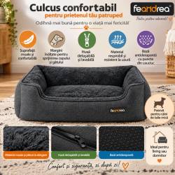 FEANDREA Culcus pentru caini de talie mica tip canapea, cu margini inaltate pentru sustinerea capului, husa detasabila si lavabila, material respirabi