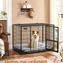 FEANDREA Cusca metalica pentru caini de 32-42 kg, structura din otel ranforsat, usa mare pentru acces, usa mica pentru hranire si deschidere superioar