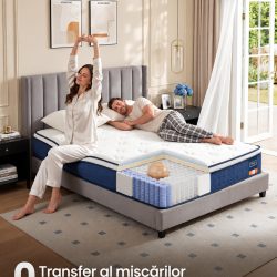 VASAGLE Saltea 140x200 cm cu arcuri individuale Pocket si spuma Memory Gel, sustinere 7 zone, mediu-ferma H3, alb