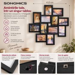 SONGMICS Rama foto colaj de perete pentru 12 fotografii de 10x15 cm, design decorativ pentru living, dormitor sau hol, structura din MDF cu protectie