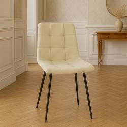 Scaun living tapitat cu catifea, spatar matlasat, 44x54x89 cm, bej