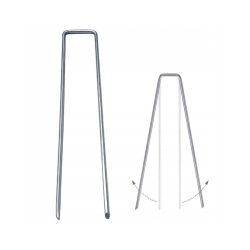 Set 100 de ancore metalice tip U pentru fixare panza anti-buruieni, 15x3 cm, argintiu