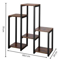 Suport pentru flori, 79x69x24 cm, negru/maro inchis – 6 rafturi, cadru metalic, design modern