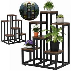 Suport pentru flori cu 6 polite din lemn, structura metal, 51x34x68 cm, negru