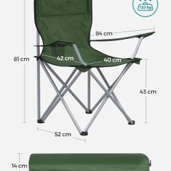 SONGMICS Set 2 scaune pliabile camping cu suport bauturi, husa transport, 52x84x81 cm, 120 kg, verde