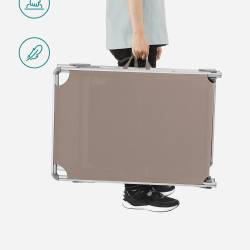 SONGMICS Sezlong pliabil, cadru usor din aluminiu, cu parasolar, spatar reglabil in 5 pozitii, maxim 150kg, 193x55x31cm, taupe
